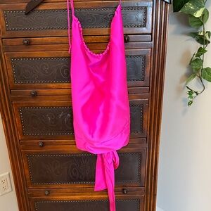 Bright Hot Pink Satin Cowl Neck Dress